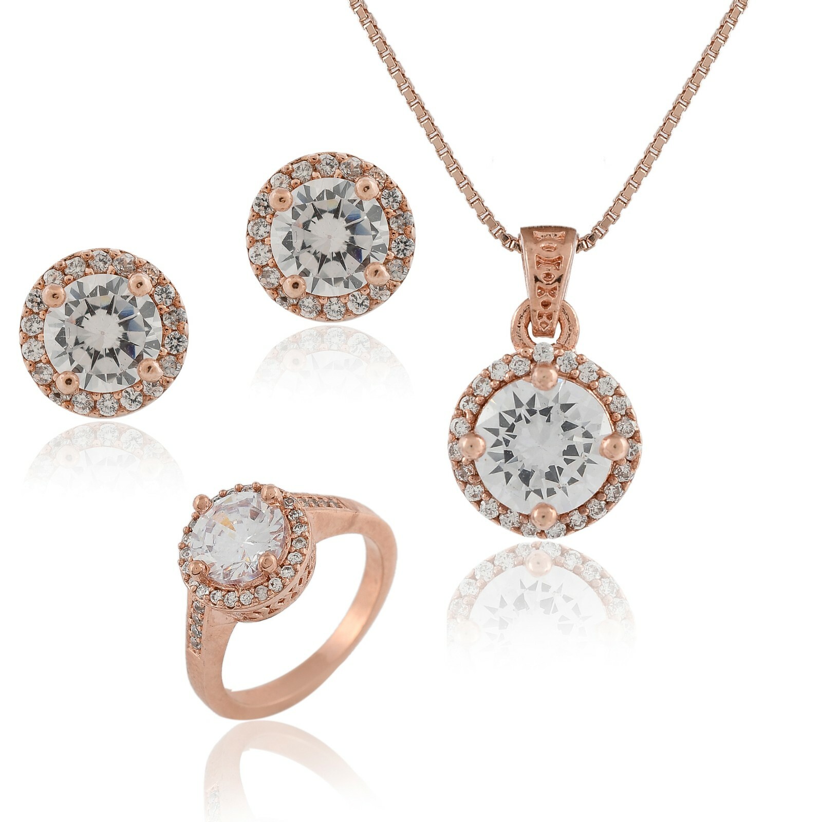 Pendant Necklace Set Earring Ring Wedding Sets Women Cubic Zirconia Jewelry Gift