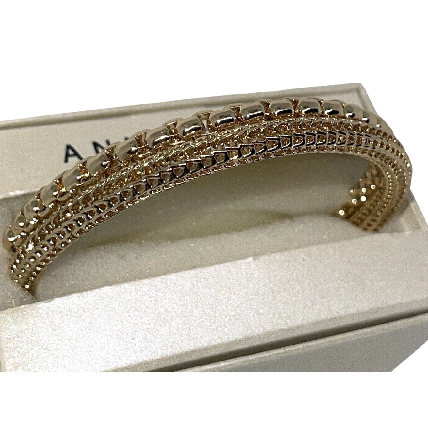 Anne Klein Gold Tone Bangle Bracelet (2 Piece Set) Trendy Stacking Style NWT