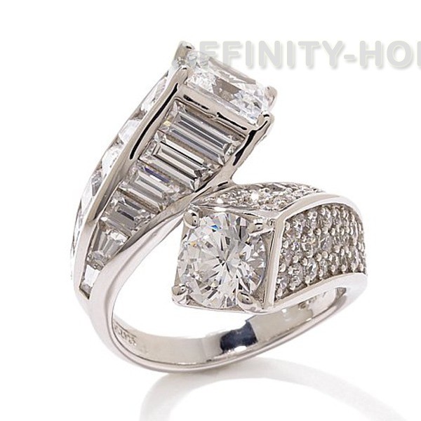 2 2/7 Ct Bypass Engagement Ring Simulated Diamond 14K White Gold Plated Silver