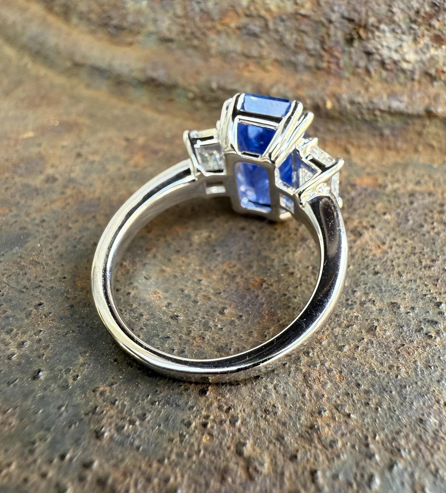 4.80Ct Emerald Cut Natural Sapphire Diamond Wedding Ring 14K White Gold Size 6 7