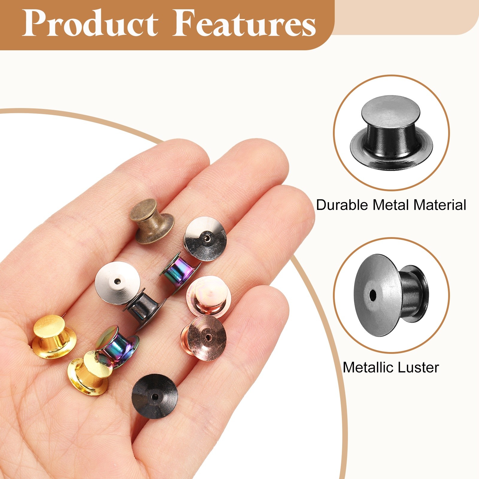 60Pcs Metal Locking Pin Backs, Pin Keepers Locking Clasp, Metallic Black