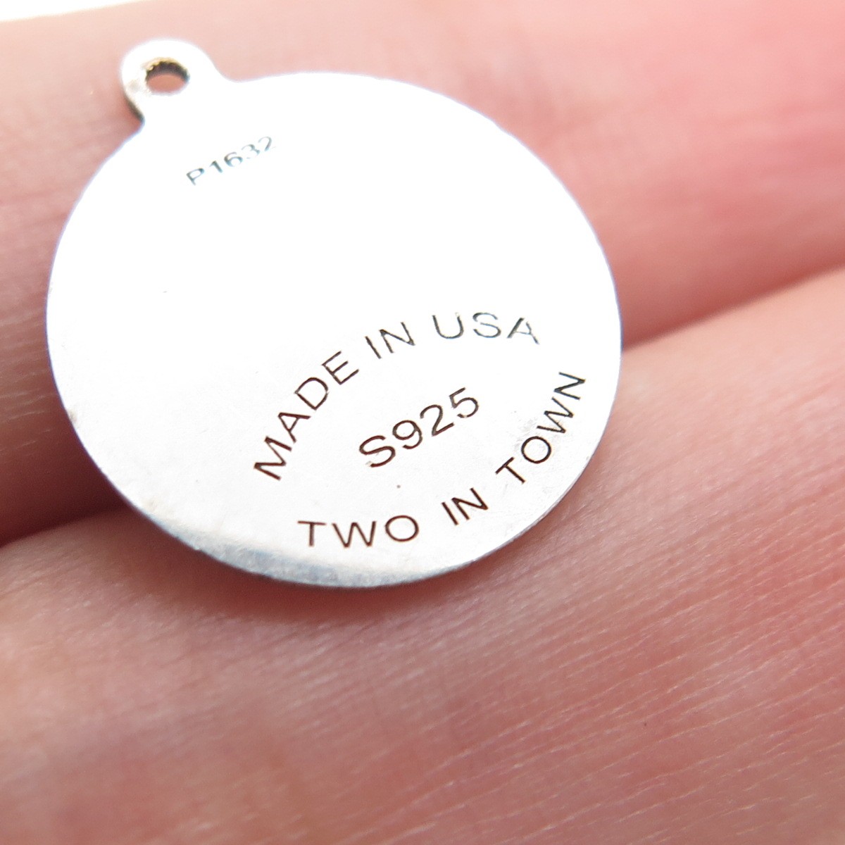 TWO IN TOWN 925 Sterling Silver Engraved Dog Round Tag Minimalist Charm Pendant