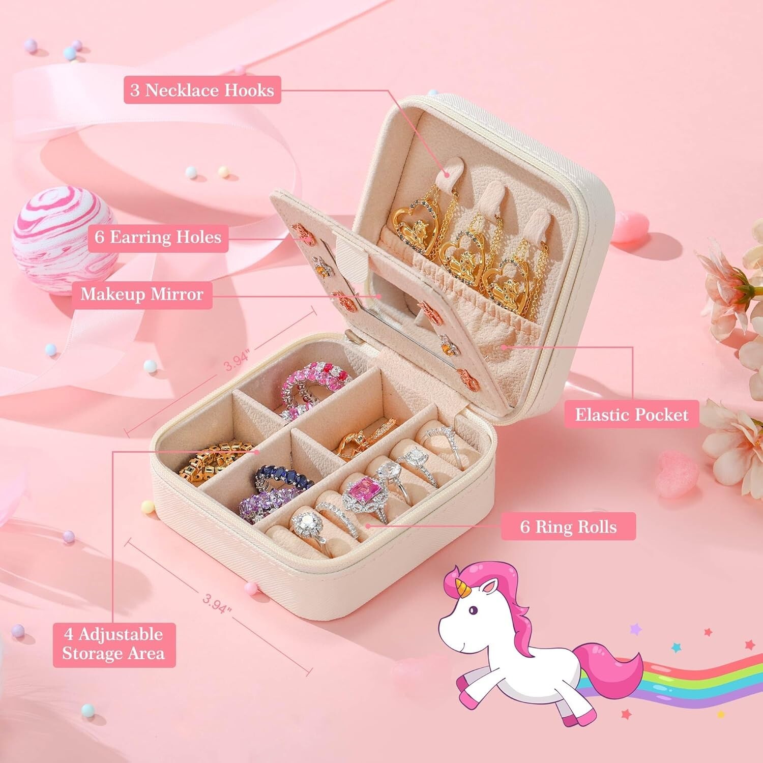 Parima-Unicorn Gifts for Girls Fashion-Travel Jewelry Box–HAPPY 14TH BIRTHDAY
