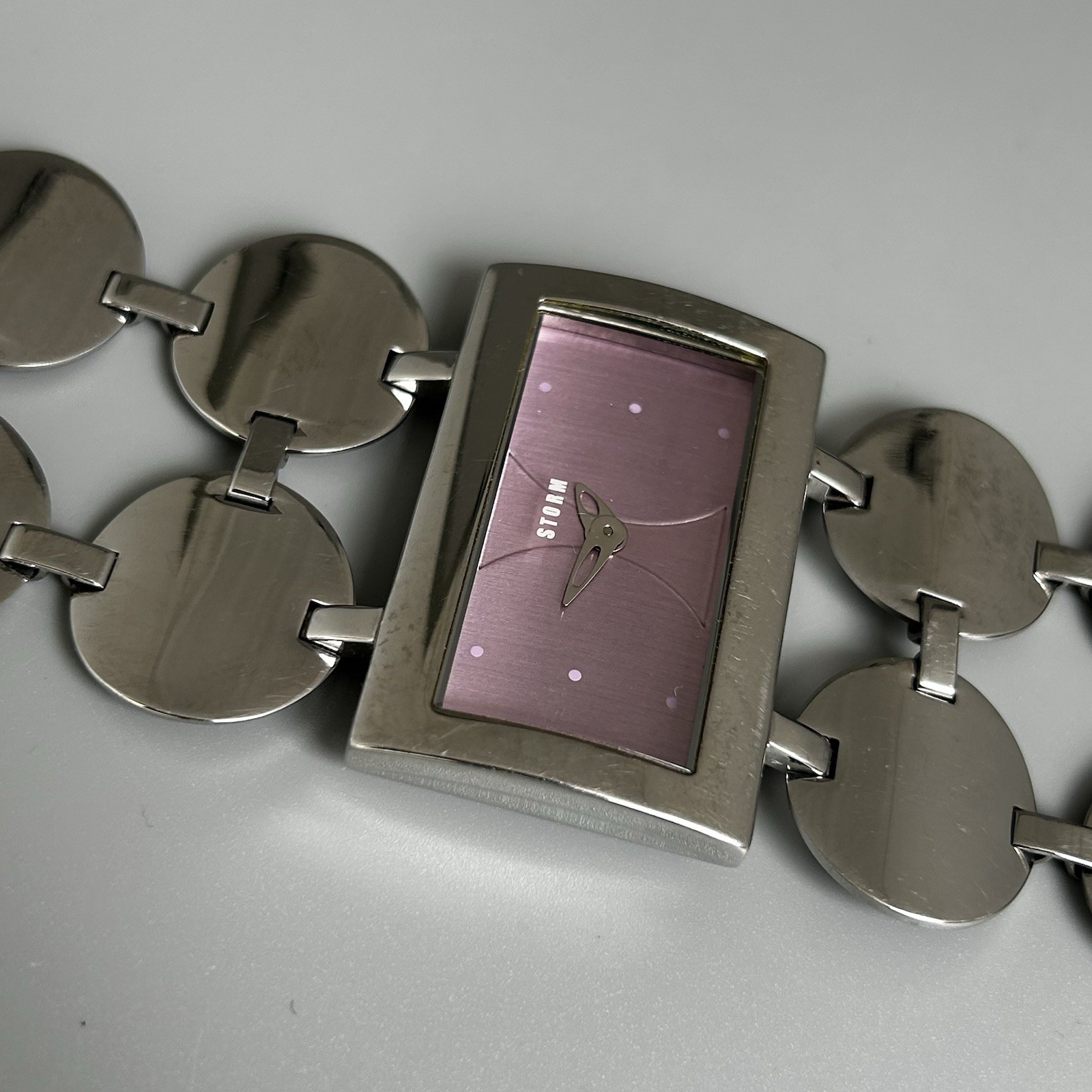Storm Womens Watch Angel Silver S.Steel Rectangle Purple Dial Quartz New Battery