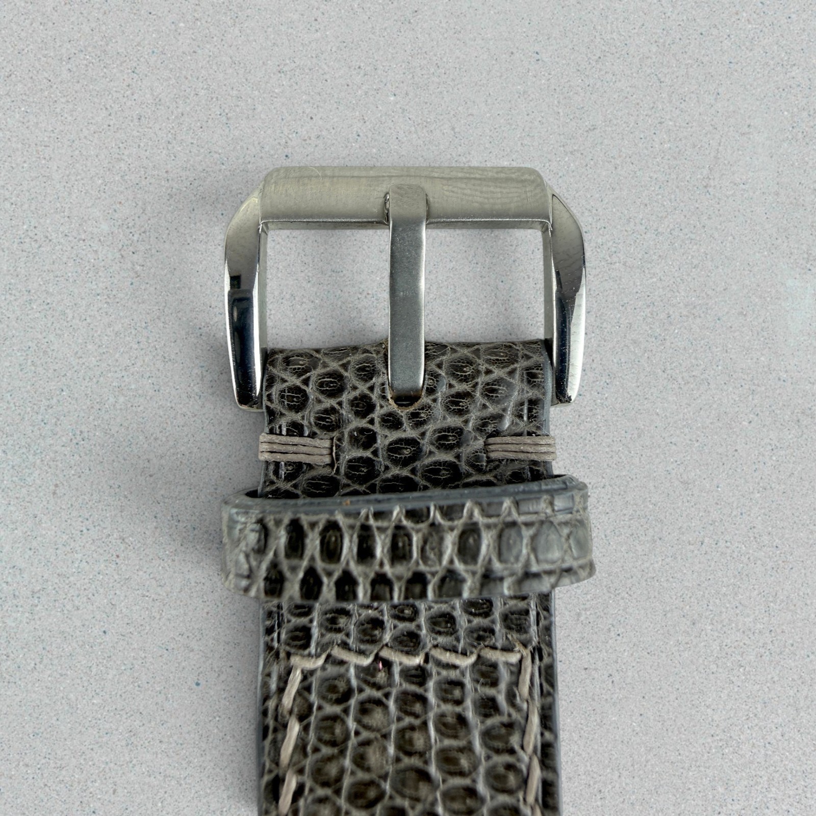 Genuine Lizard Leather Watch Band Strap 20mm Gray Mens Handmade 316L Buckle