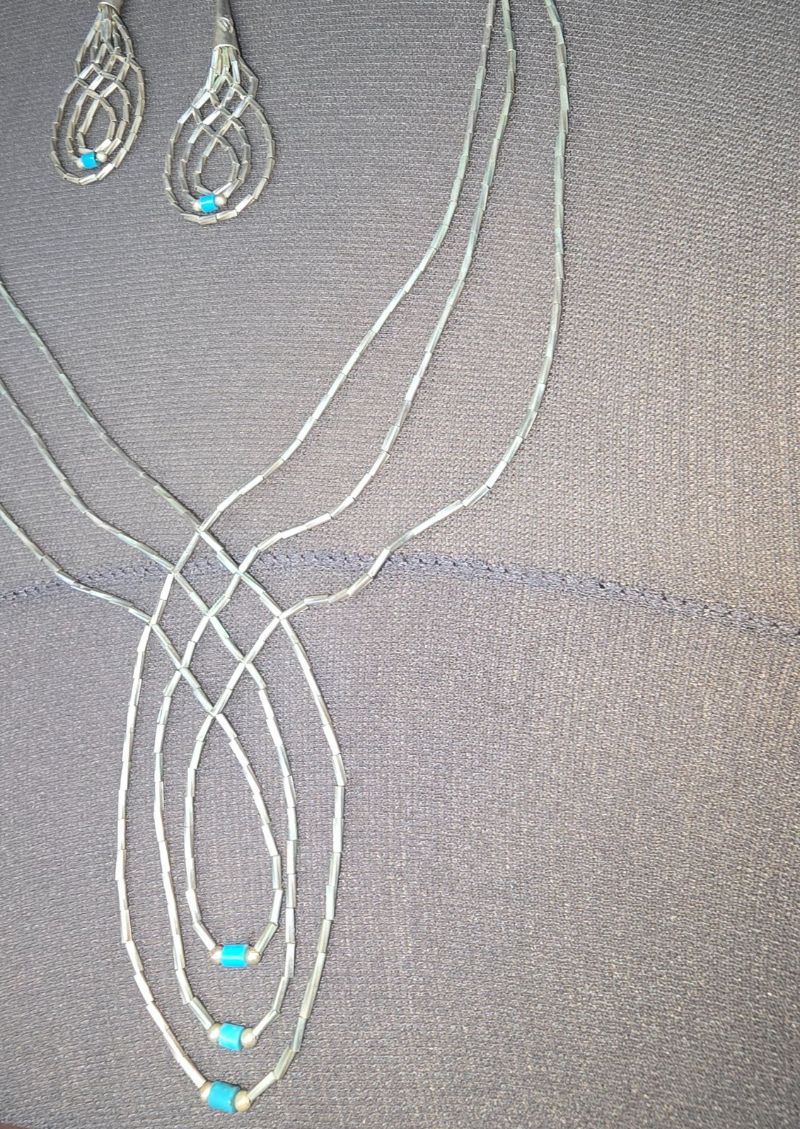 Vintage Liquid sterlng silver heishi turquoise bead weave jewelry set Excalibur