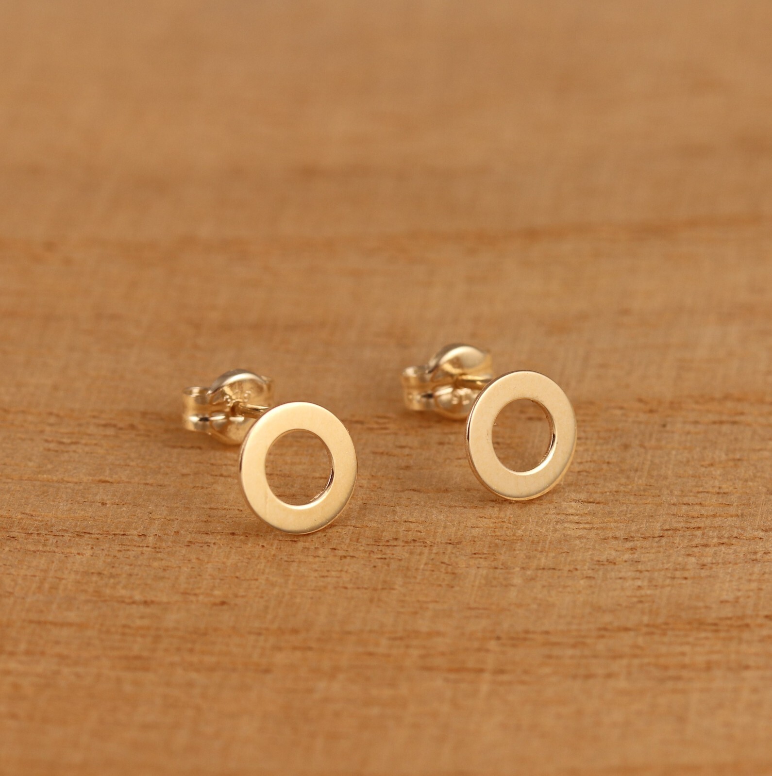 Genuine 9ct Gold Open Circle Stud Earrings 7mm Diameter a Pair Gift Boxed