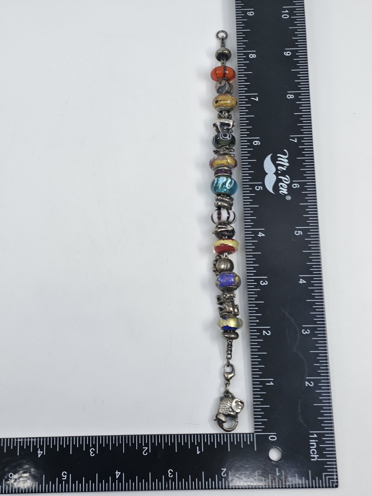 Trollbeads LAA 925S Silver Bracelet Big Fish Lock Yin Yang Blue Desert Beads