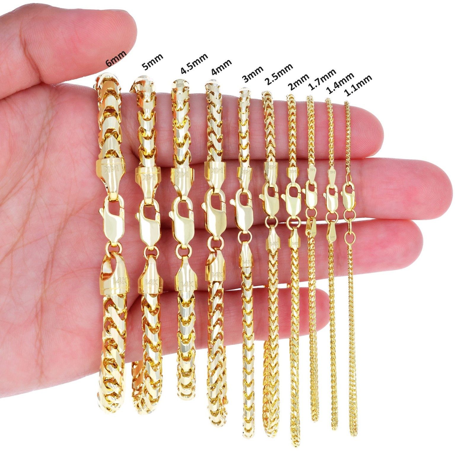 14K Yellow Gold Solid Franco 1.1mm-6mm Diamond Cut Spiga Chain Bracelet 7″ 8″ 9″