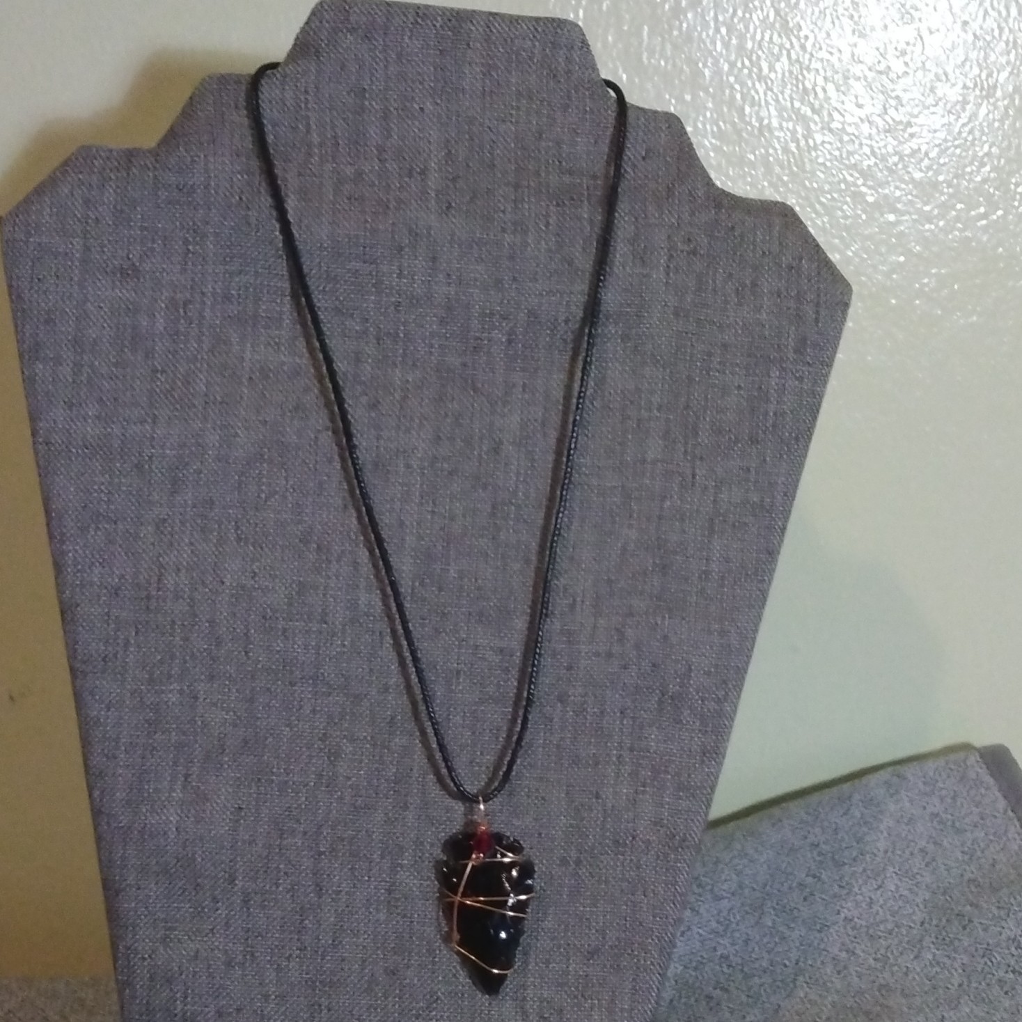 Black Cord Necklace Copper Wire-Wrapped Arrow head Charm Pendant Lobster Clasp