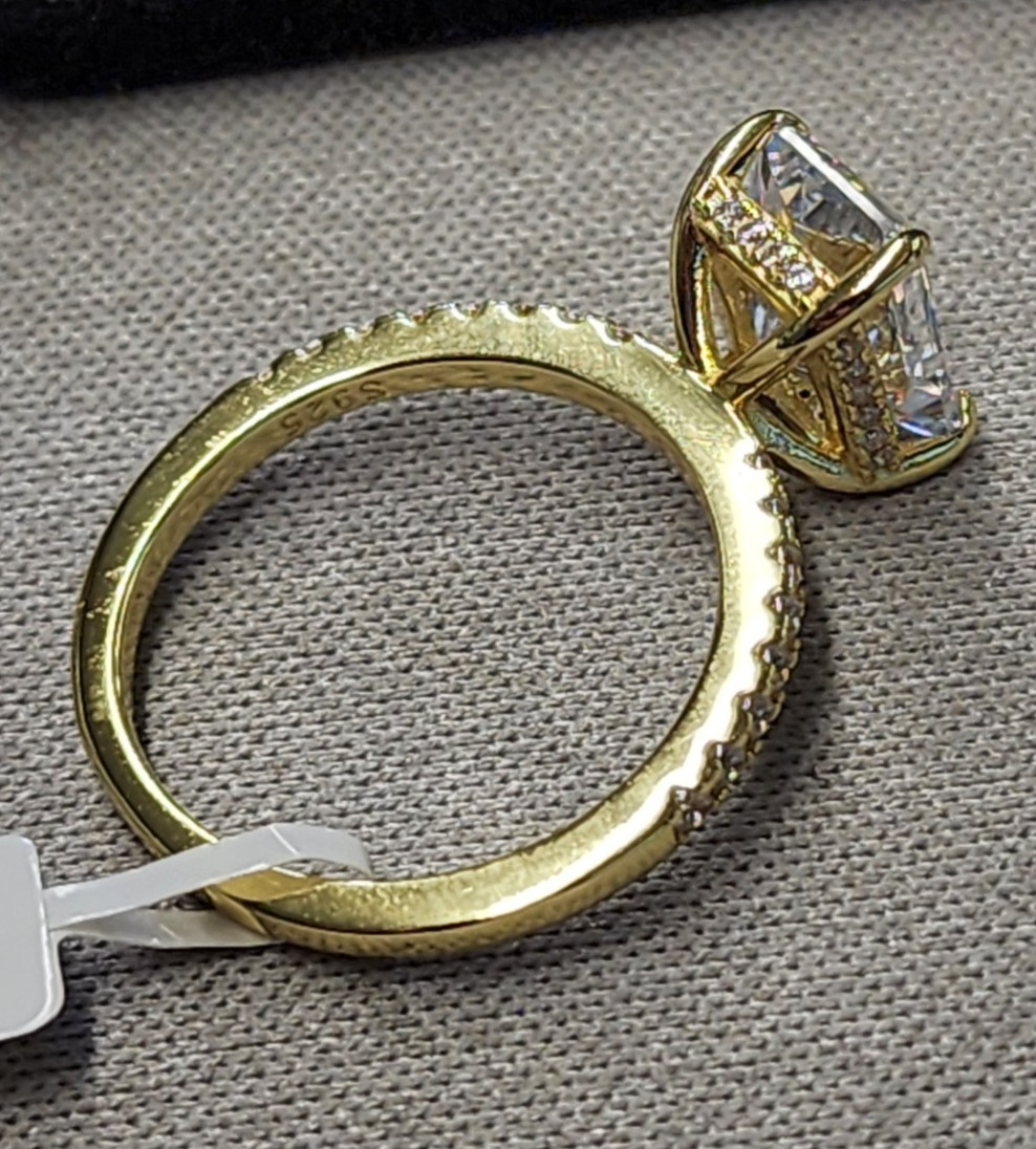 Maxine 18K Gold Plated Elegant Radiant Cut Ring sz 7 Sterling Silver