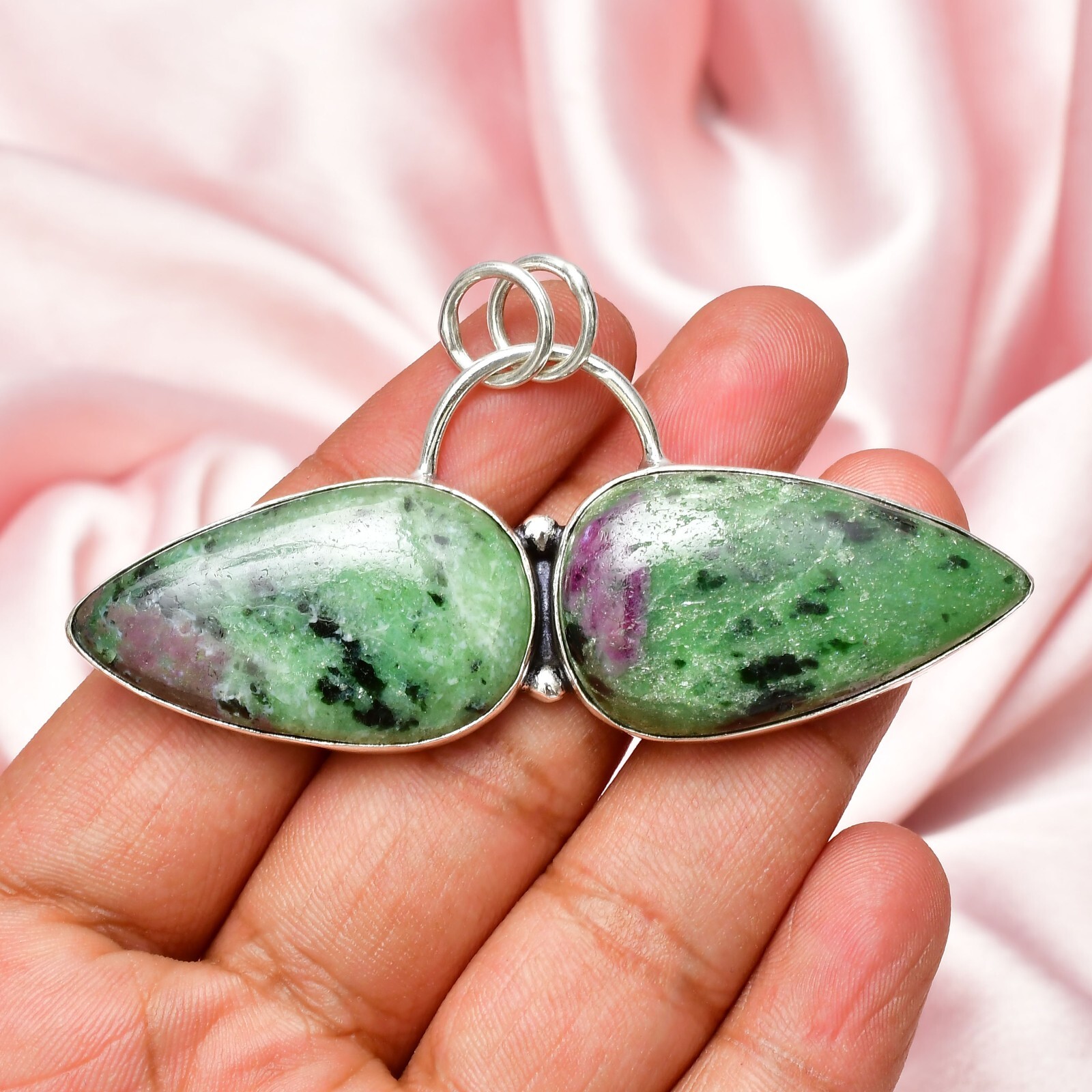 Ruby Zoisite Gemstone 925 Sterling Silver Handmade Jewelry Pendant 1.56″