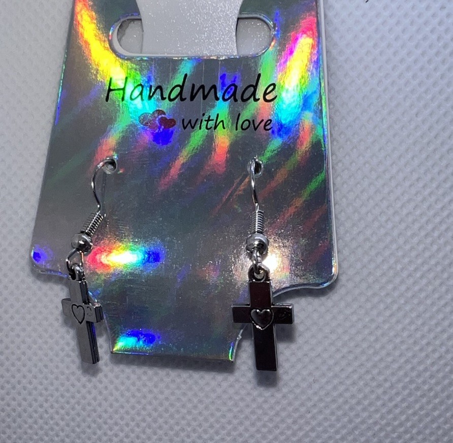 Handcrafted Silver-Tone Dangle Hook Earrings, Enamel Metal No Stone