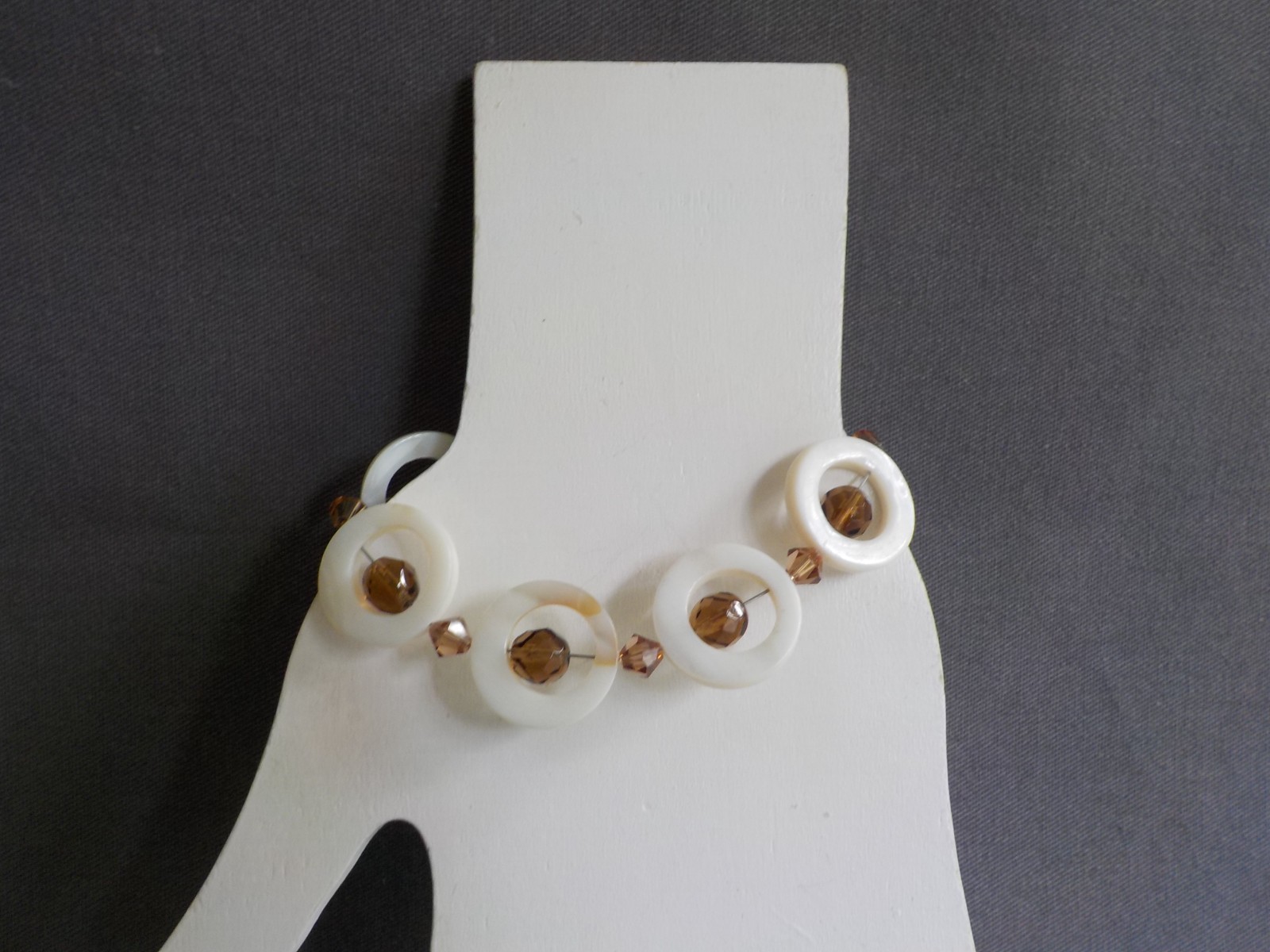 White Bracelet Mix Lot 3 Enamel Plastic Mother of Pearl Glass Bead Metal