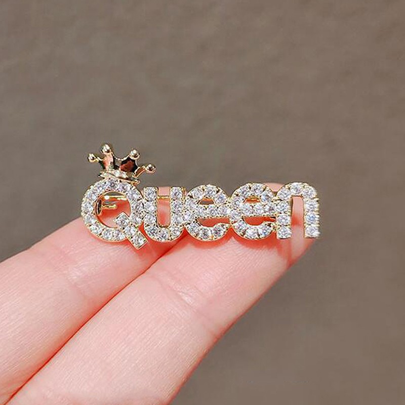Rhinestone Queen Brooches For Women Crown Letters Party Office Brooch Pins Gifts