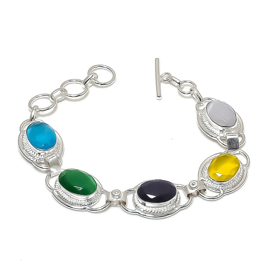Multi Color Monalisa Gemstone 925 Sterling Silver Jewelry Bracelet Size 7-8″