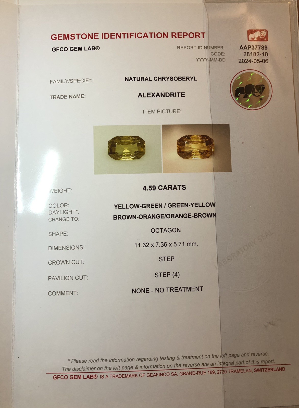 Certified 4.59ct Natural Alexandrite-Octagon-Sri Lanka