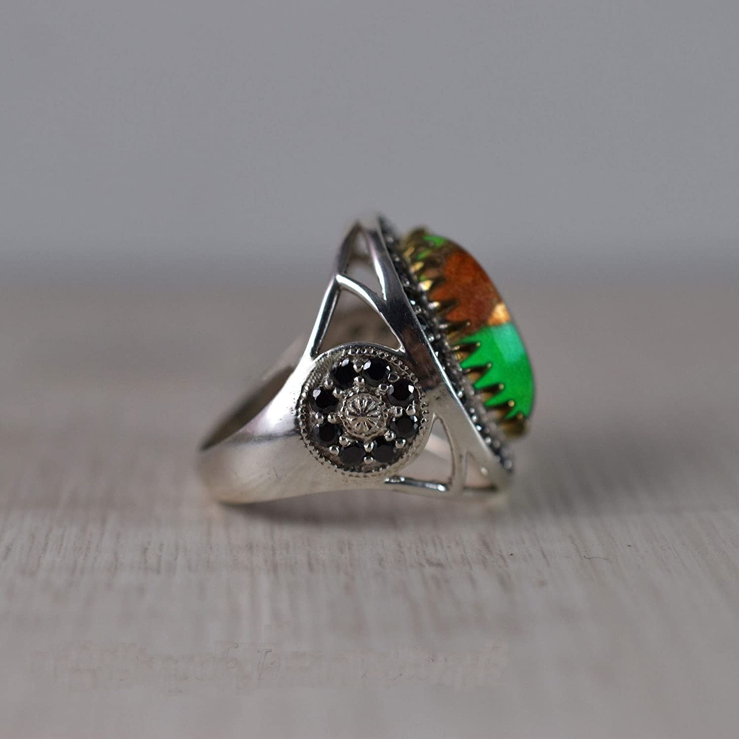 Solid 925 Sterling Silver AA Natural Copper Turquoise Gemstone Men’s Unisex Ring