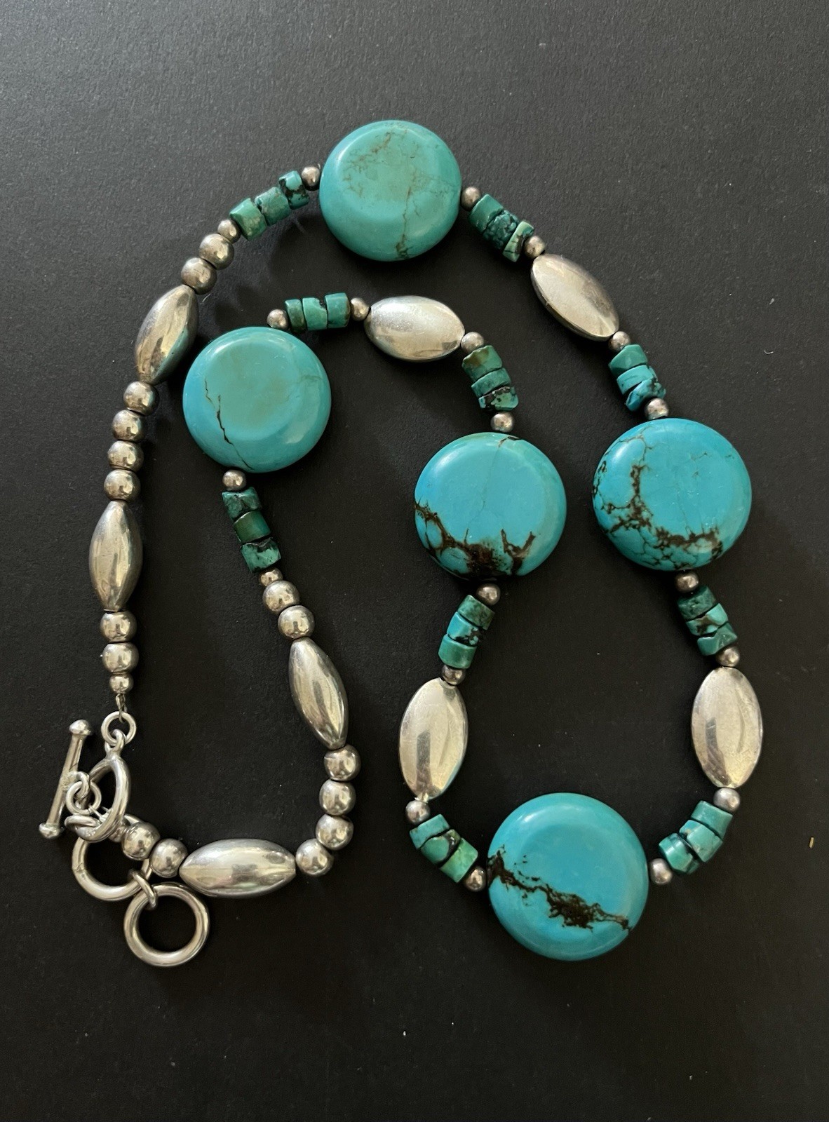Sterling Silver Turquoise Necklace Gemstone Statement Boho Ethnic Artisan 925