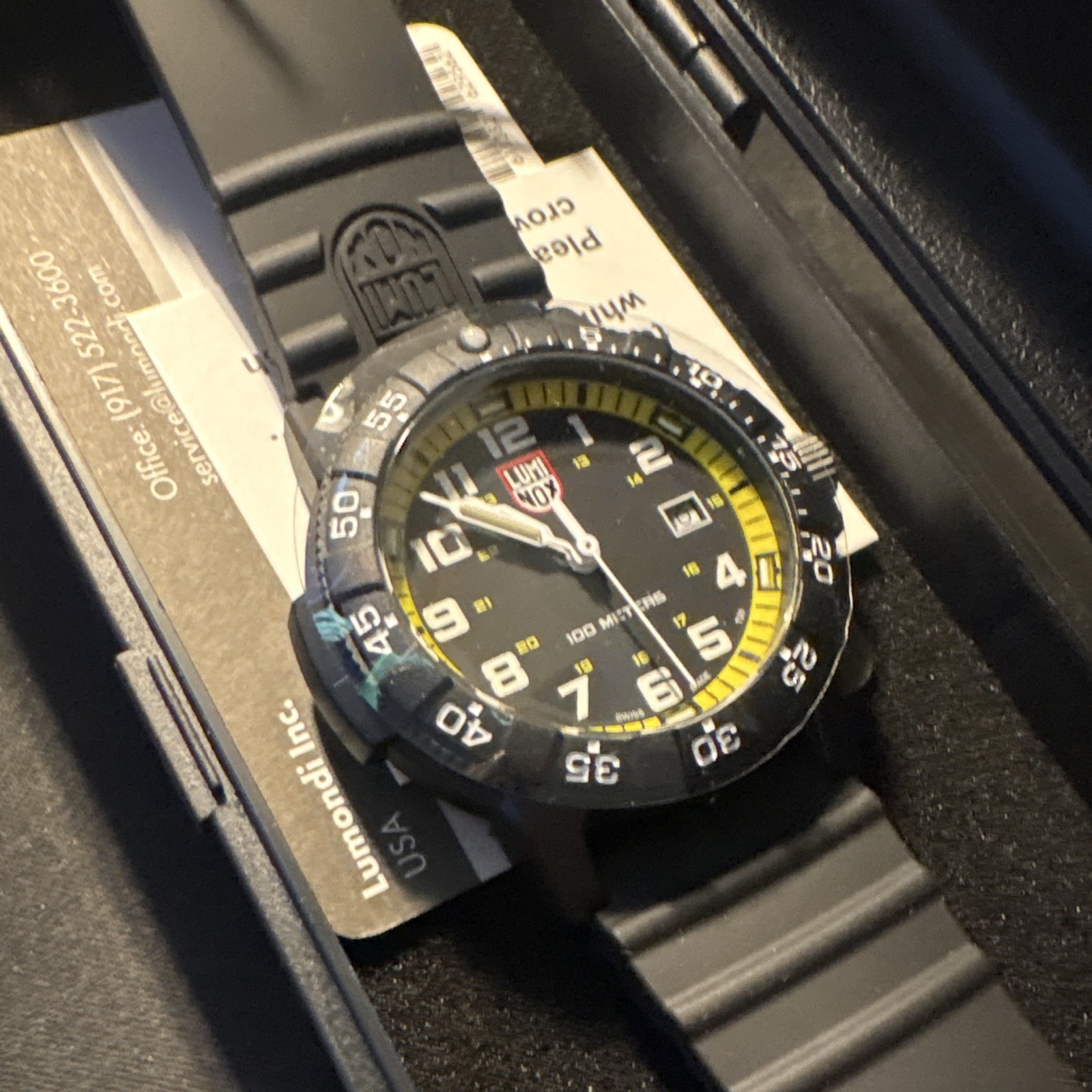 Luminox Quartz Analog Black/Yellow Dial Date (40mm) 100m Black Rubber Strap Box