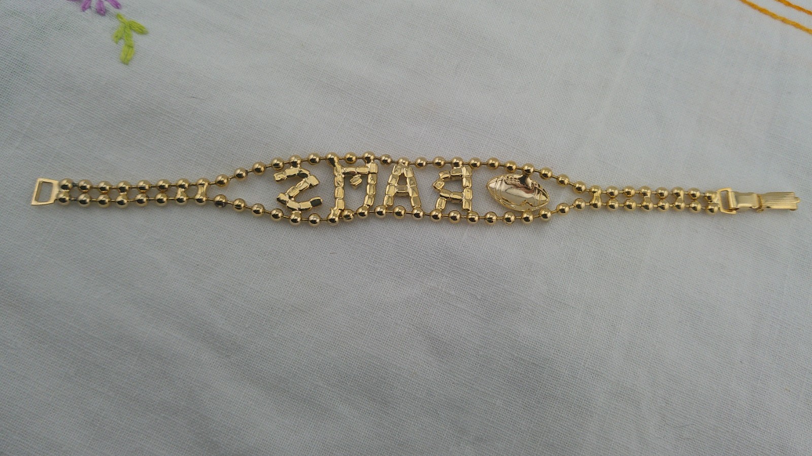 Vintage Gold Beaded RAMS Bracelet 7″ Fold over Clasp NWOT