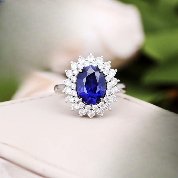 3.60 Ct Oval Natural Sapphire & Diamond Wedding Ring 14K White Gold Size 6