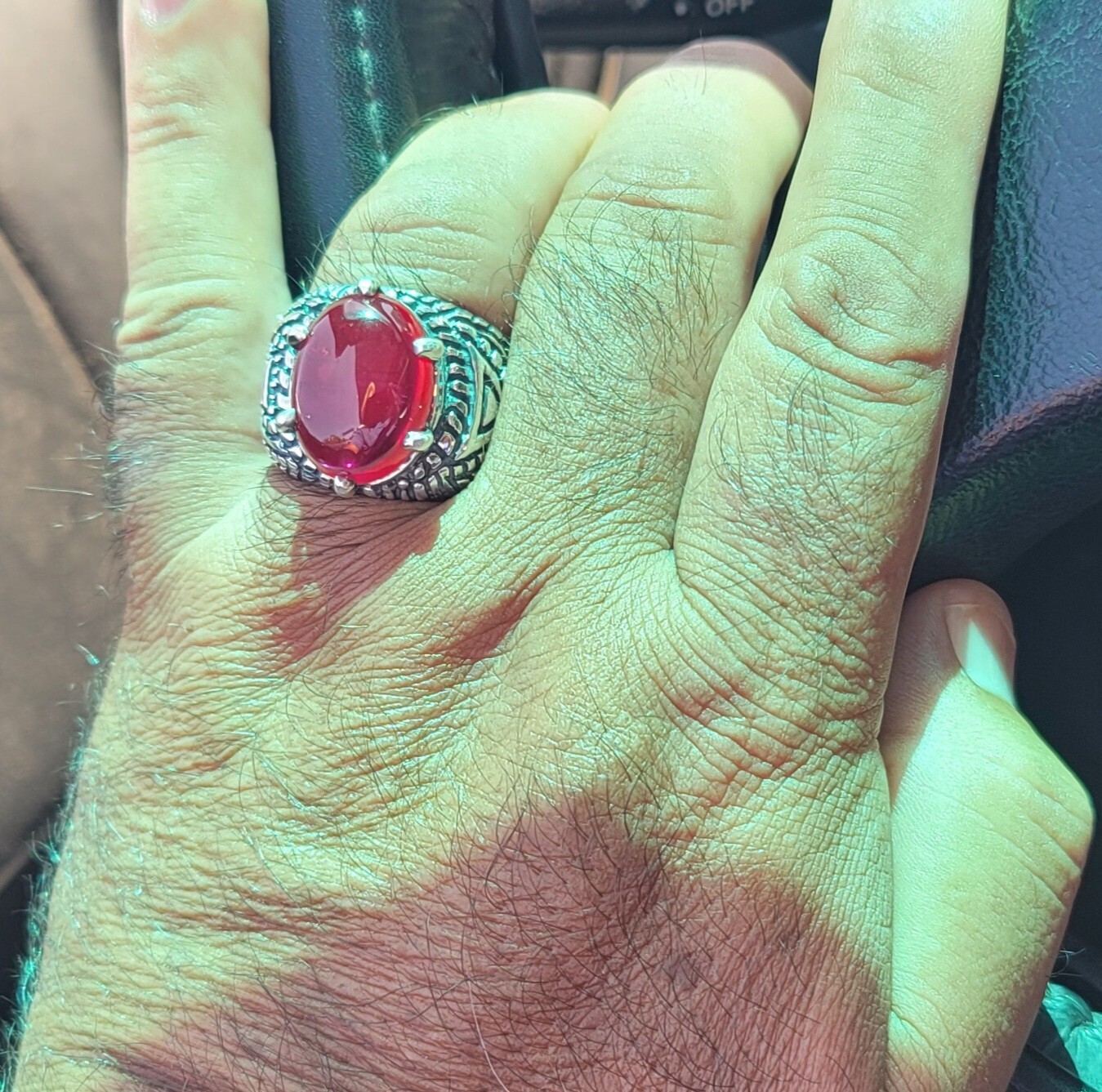 ANTIQUE Rare 35 Carat Men’s Ruby Ring , 925 Sterling Silver 40 Gram