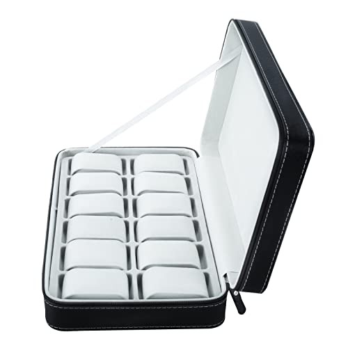 12 Slots Watch Boxes,Portable Zip Watch Jewelry Display Case with Removable