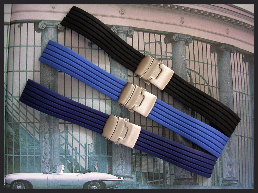20mm Black Blue Silicon Rubber Deployment Diver watch band strap IW SUISSE NATO