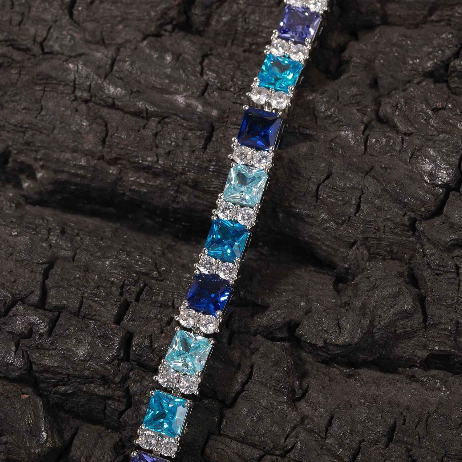 8CT Lab Created Diamond 7.5mm Gradient Blue Necklace Bracelet for Men Women