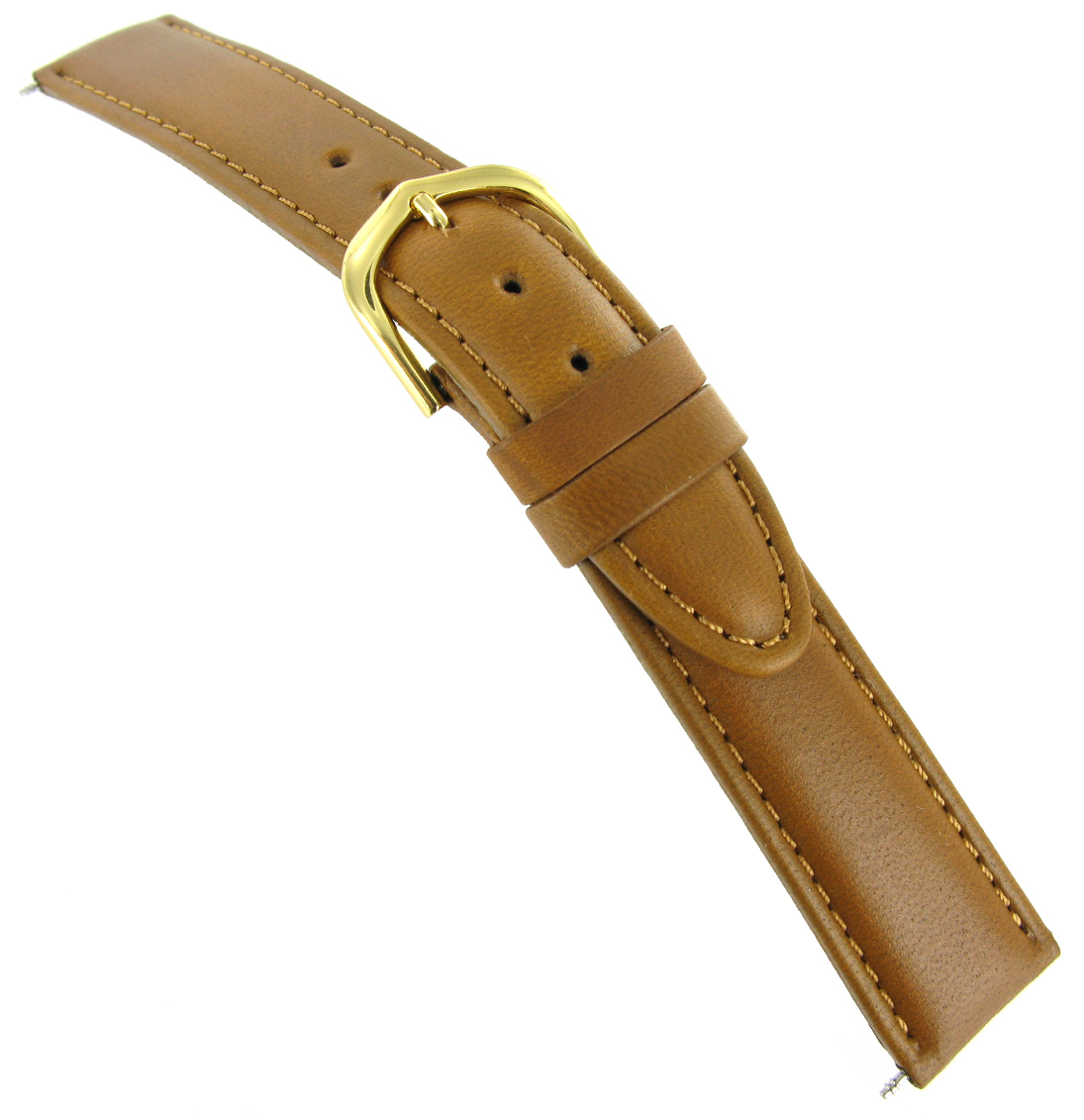18mm T&C Genuine Leather Honey Tan Brown Stitched Padded Watch Band