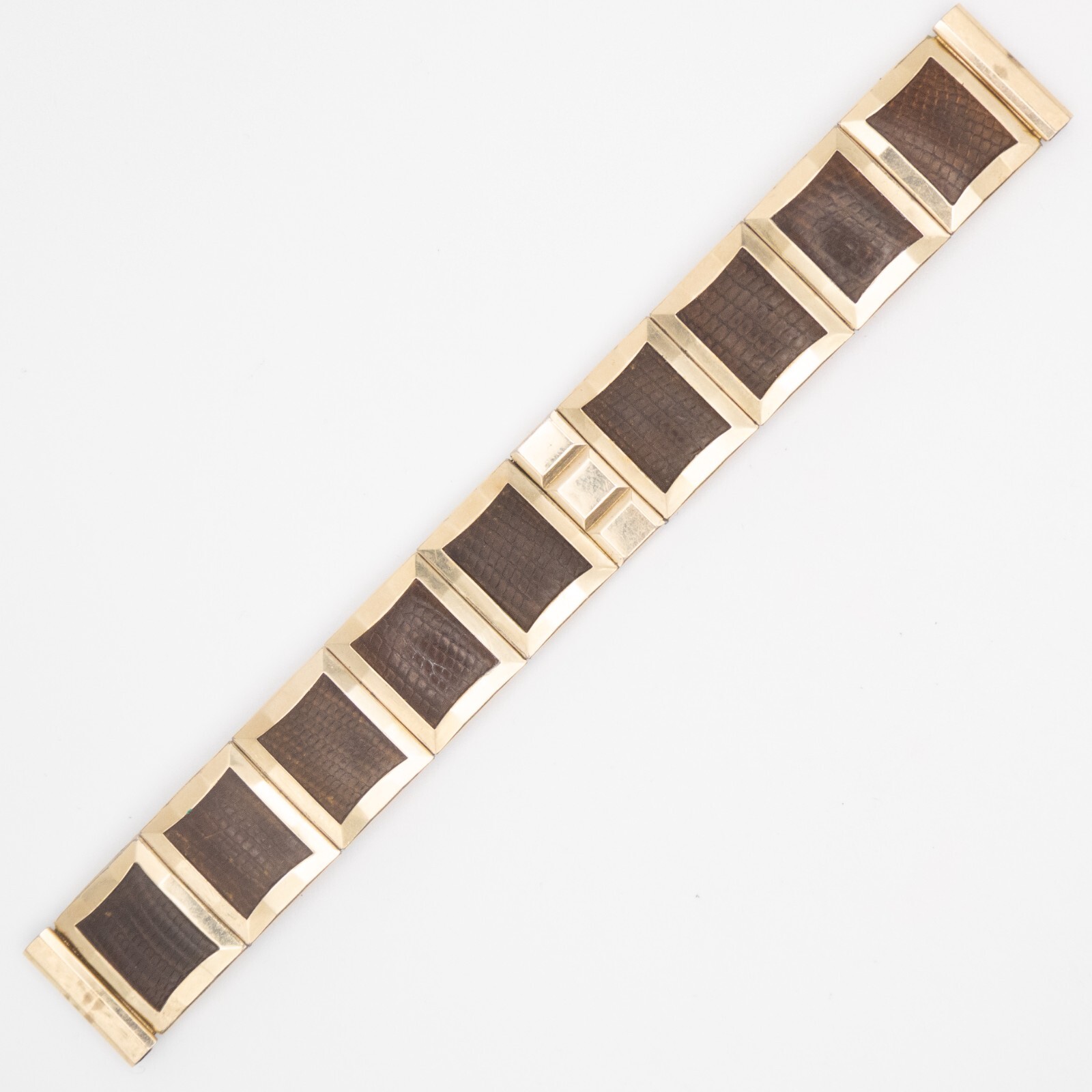 Vintage Flex-Let 17.4mm Gold-Filled Wristwatch Expansion Bracelet, Leather Inlay