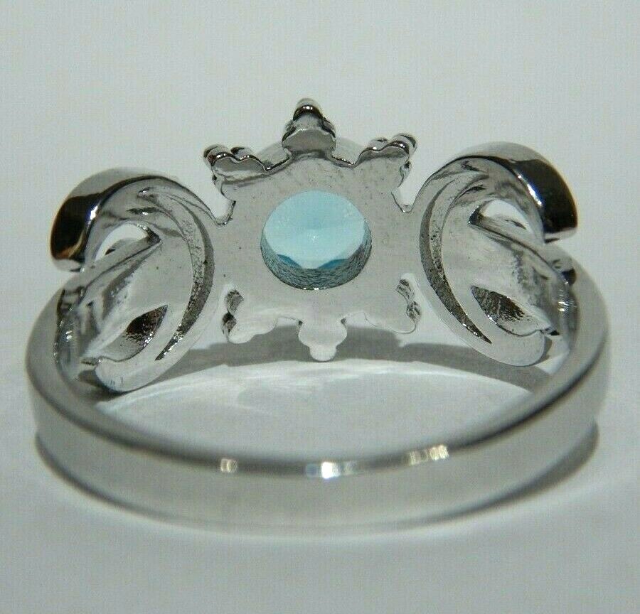 MOON PHASE RING silvertone blue crystal stone full & crescent Wiccan Pagan V3