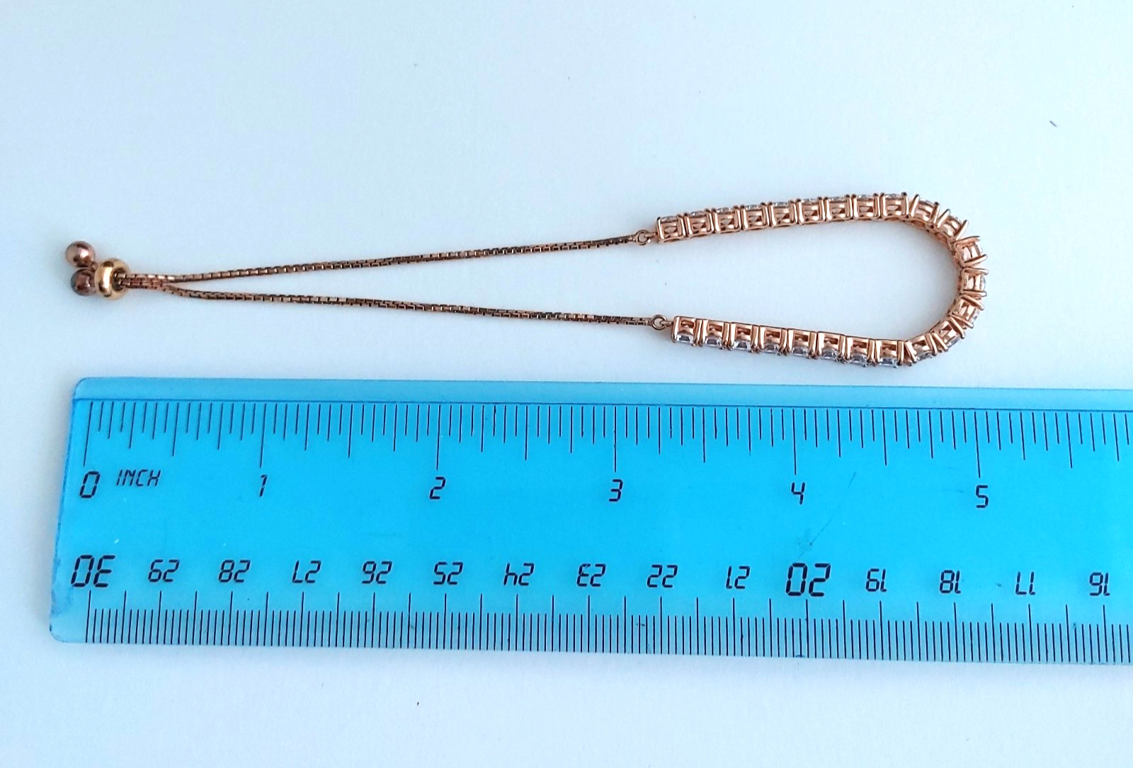 Rose Gold Tone 925 Sterling CZ Adjustable Slider Bracelet Sign JCM Tennis Style