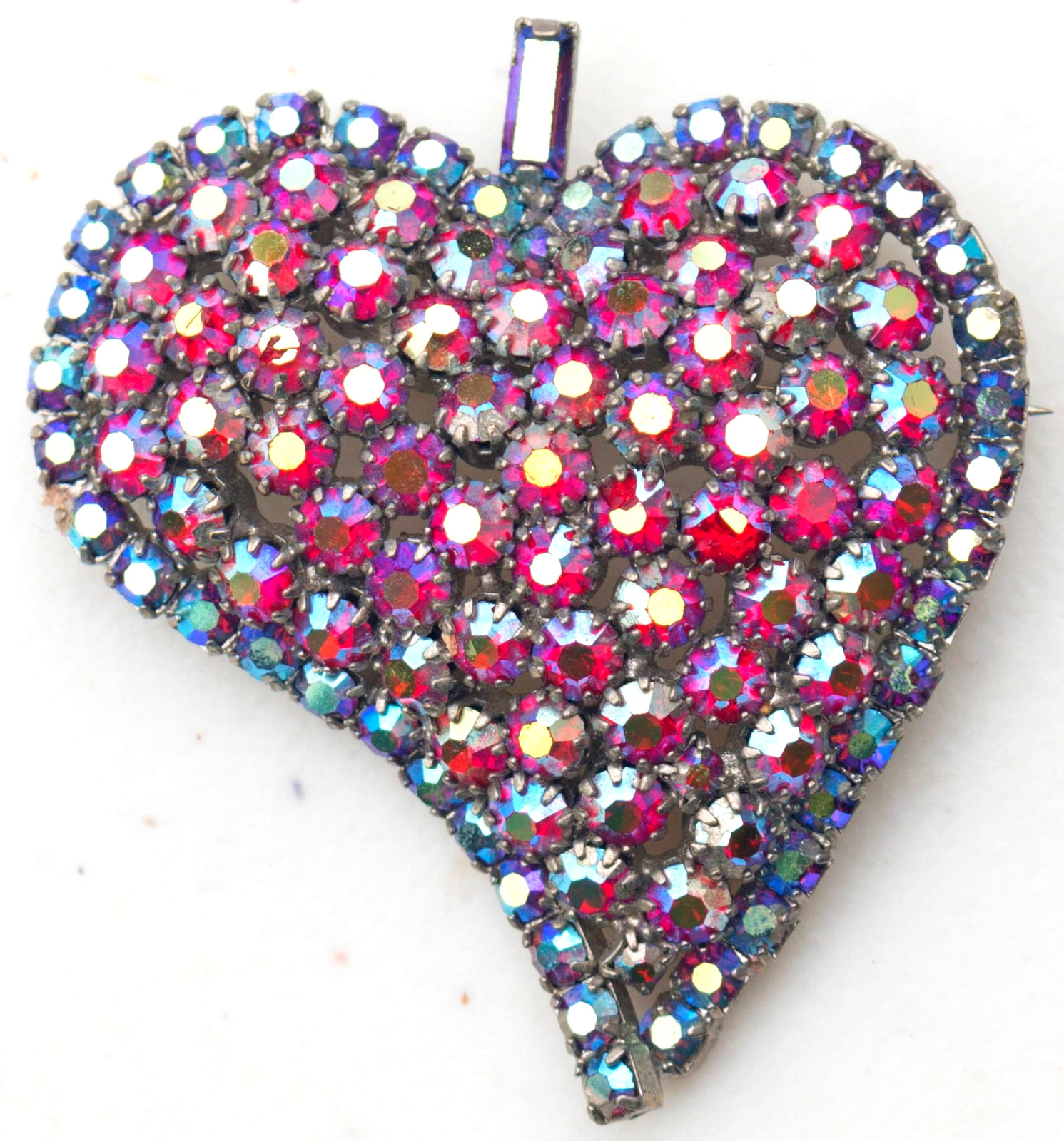 Vintage Silver Tone AB Rhinestone Heart Love Special Occasion Brooch / Pin