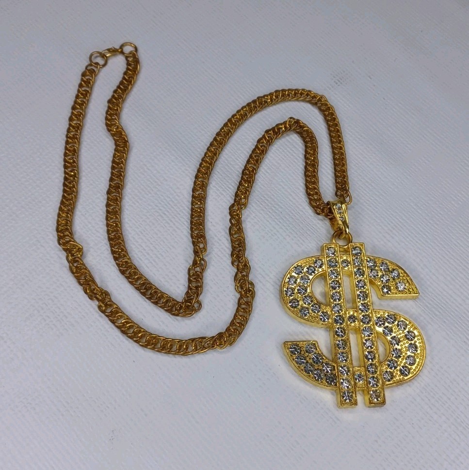 Dollar Sign Bling Metal Necklace Hip Hop Costume Jewelry Accessory