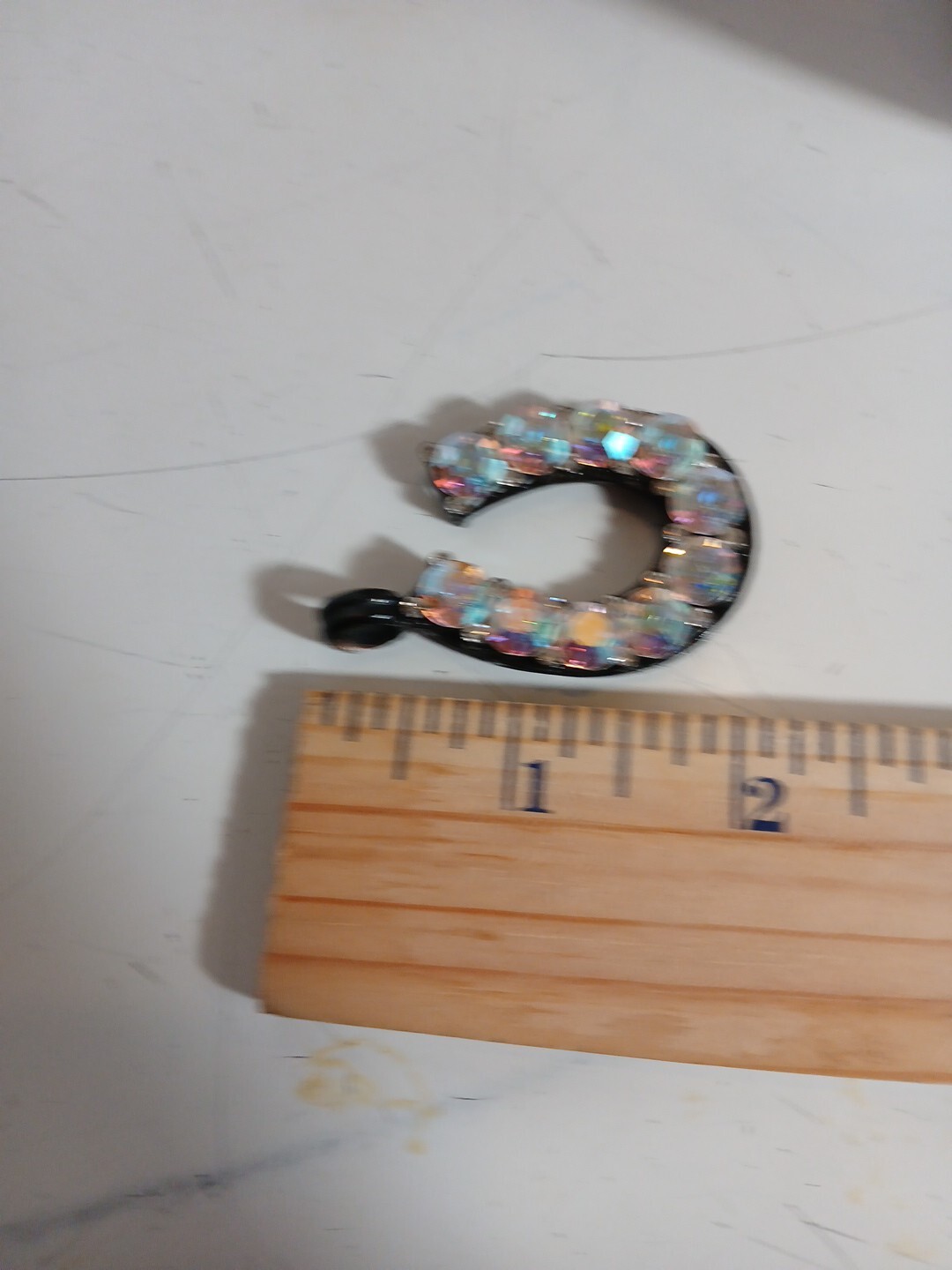 Lucky Horseshoe Pendant Clear Glass AB Rhinestones Large 2″ with Loop for Chain