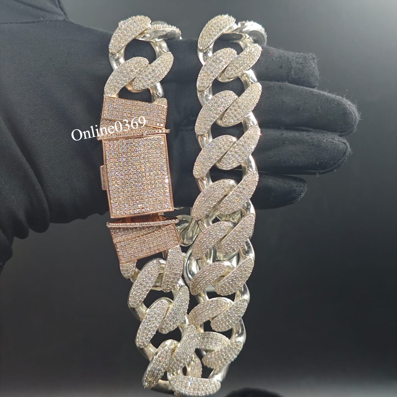 Men’s 25mm X 20″ Miami Broad Cuban Link Necklace In VVS Moissanite 925 Silver