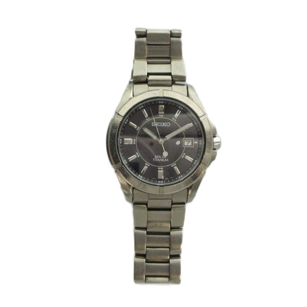 SEIKO V145 0AX0 Watch Solar Titanium SS Date Silver Color GY18 MQ