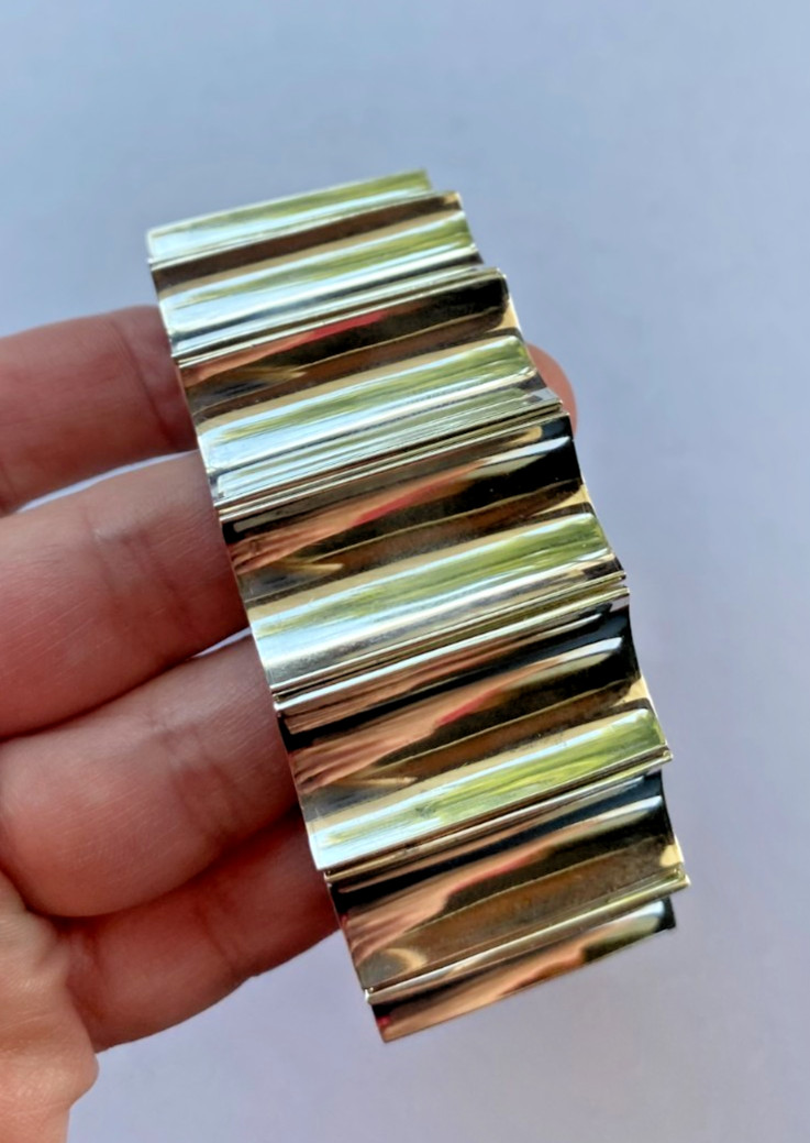 Signed Mexico 925 Heavy Sterling Silver Modern Wide Link Bracelet 173 Grams