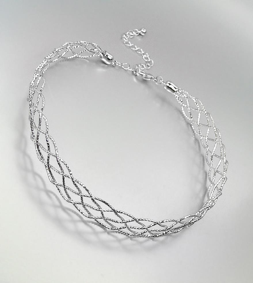 SHIMMERY CHIC Silver Metal Lattice Weave Braided Choker Necklace