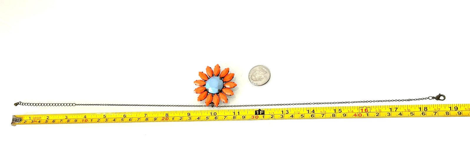 Artisan Boho Jewelry Set Orange Sequin Beaded Wide Cuff Flower Pendant Necklace