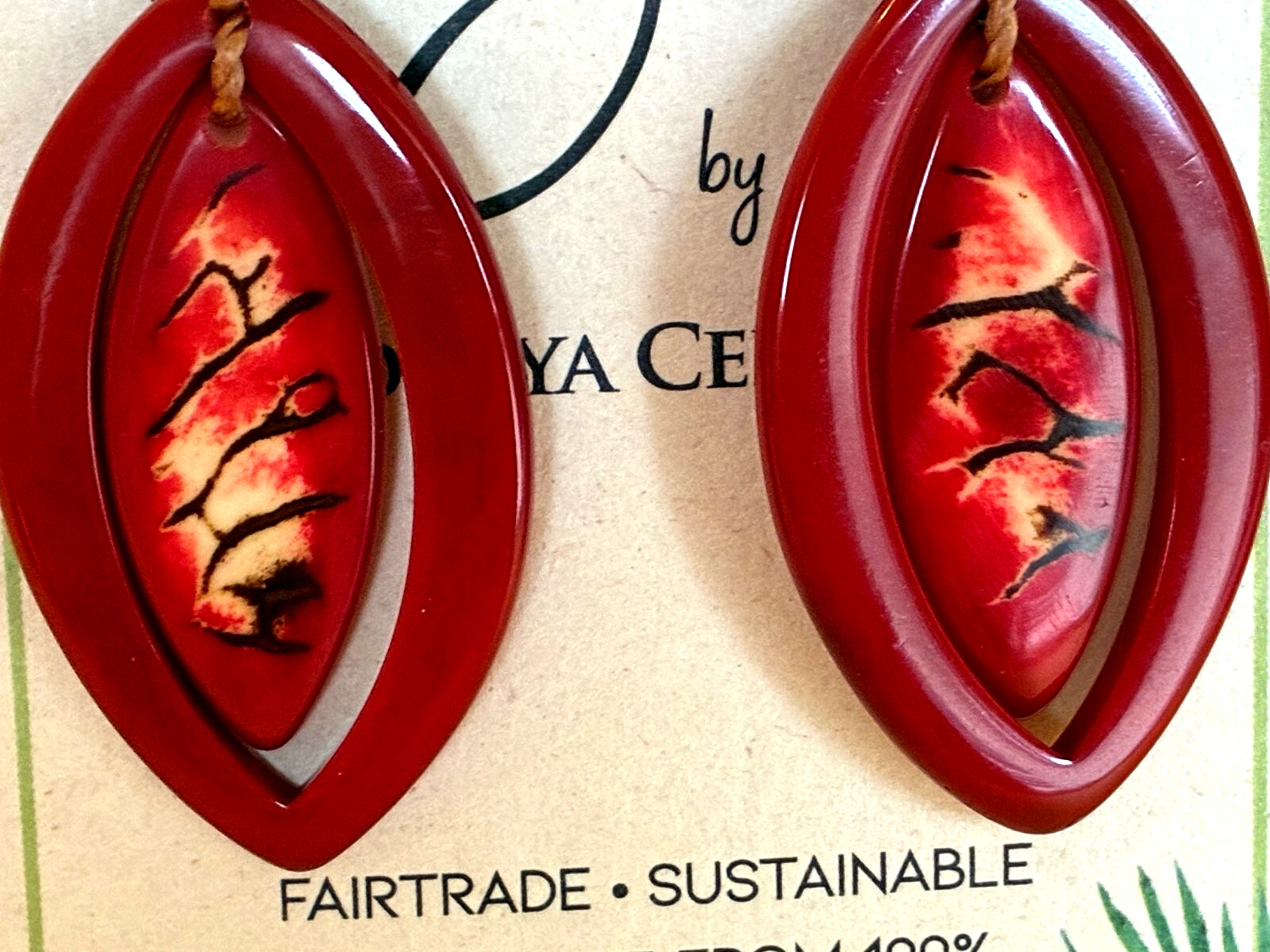Tagua Nut Drop Earrings, Handmade Ecuador “Naomi” TR-2