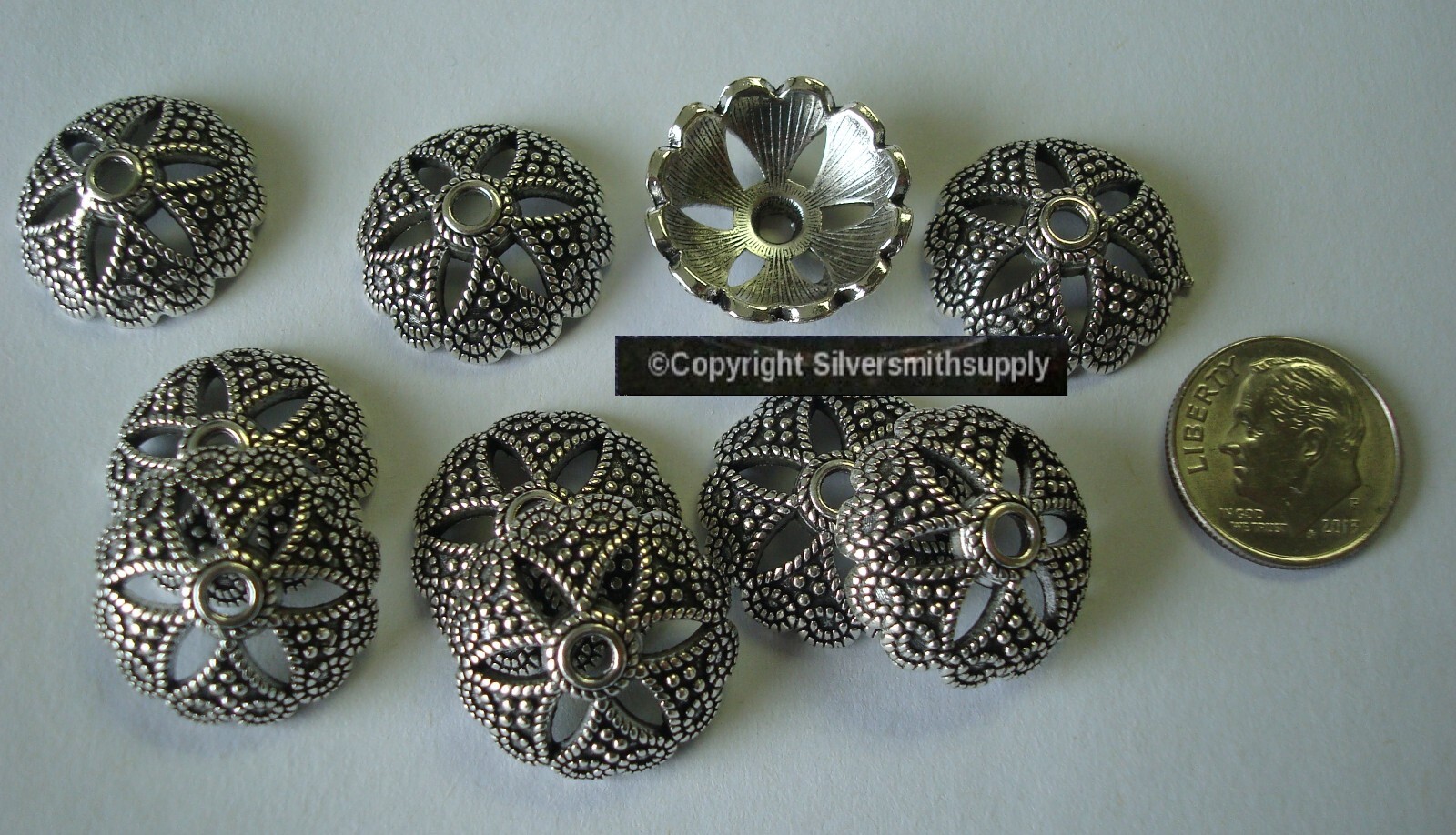 Bead Caps HUGE Filigree 10pcs Silver plated zinc spacer beading supplies FPS156