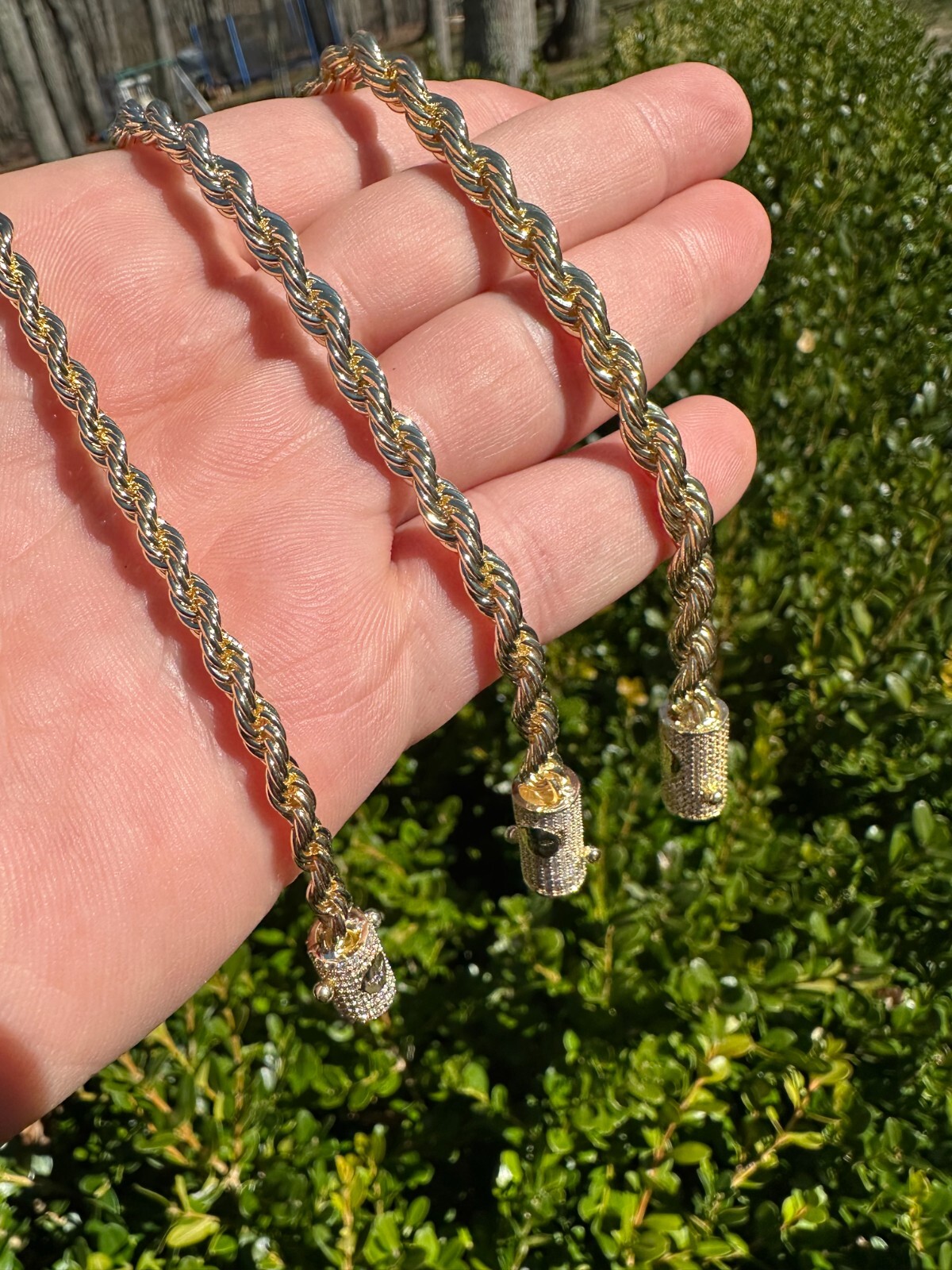 Iced MOISSANITE Clasp 14k Gold Over Stainless Rope Bracelet 4-6mm Pass Tester ✅
