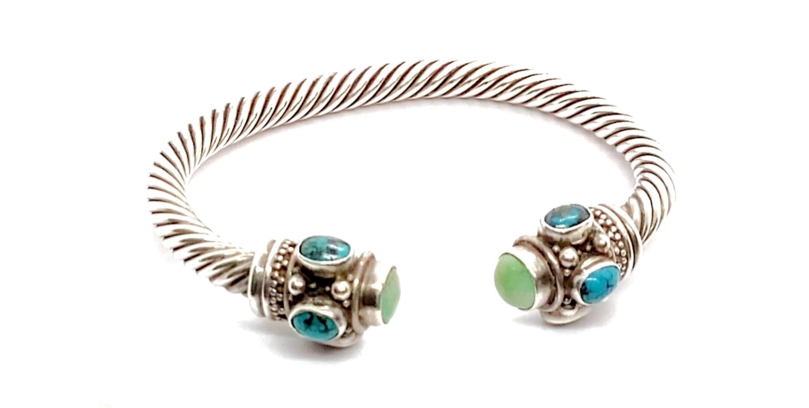 Vintage 925 And Turquoise Adjustable Cuff Bangle 7″ Including Opening E-7001-95