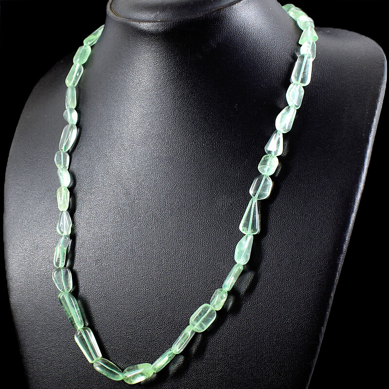 190.00 Cts Earth Mined Single Strand Green Fluorite Beads Necklace NK 40E122