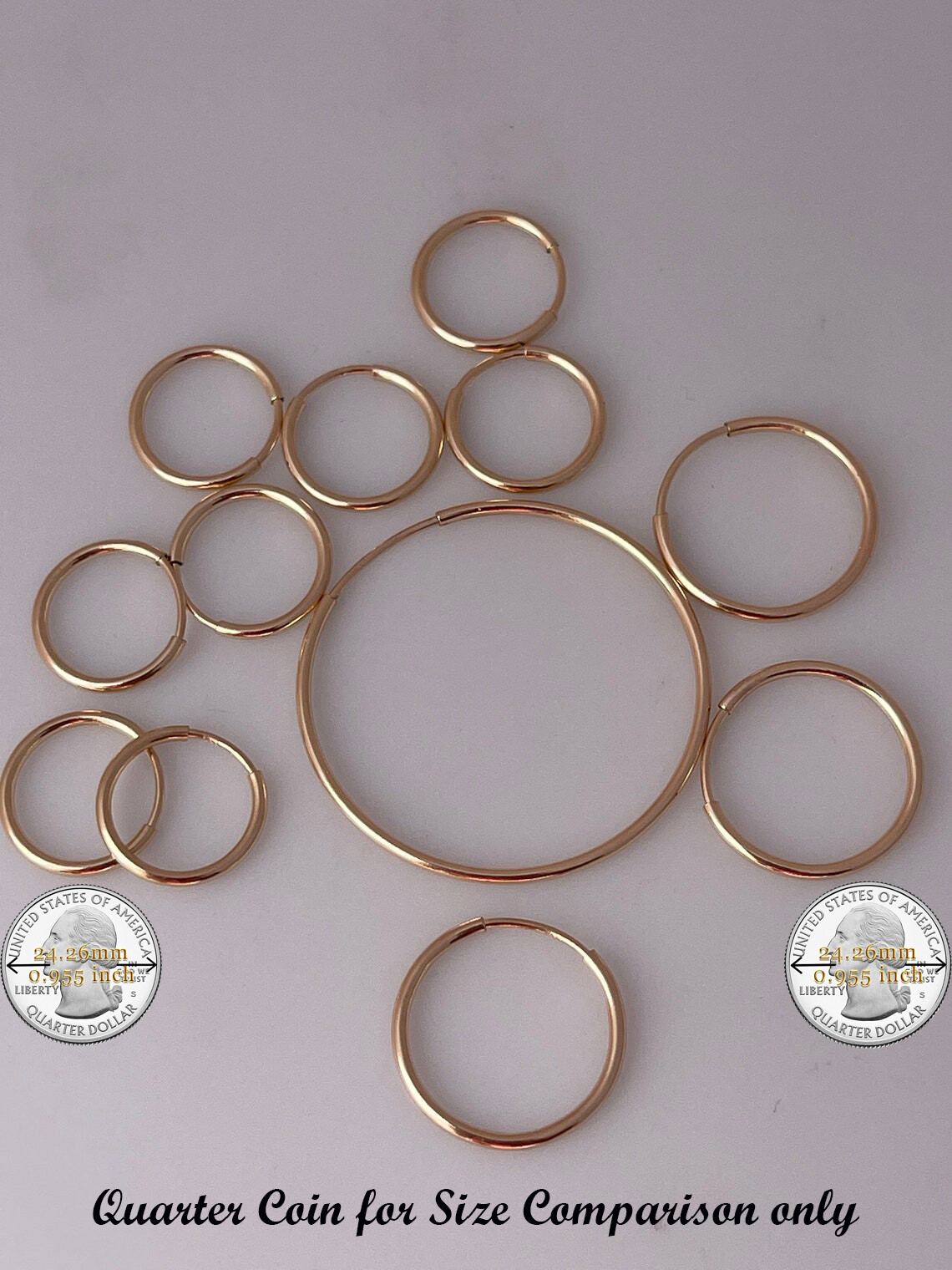 Endless Hoop Earrings, 18K Yellow Gold Filled,Tarnish-Resist, Many Sizes, Unisex