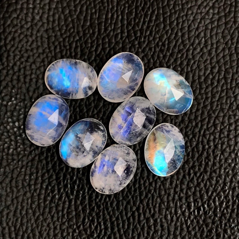 Natural Rainbow Moonstone Oval Rose Cut 5x7mm To 12x16mm Loose Gemstone