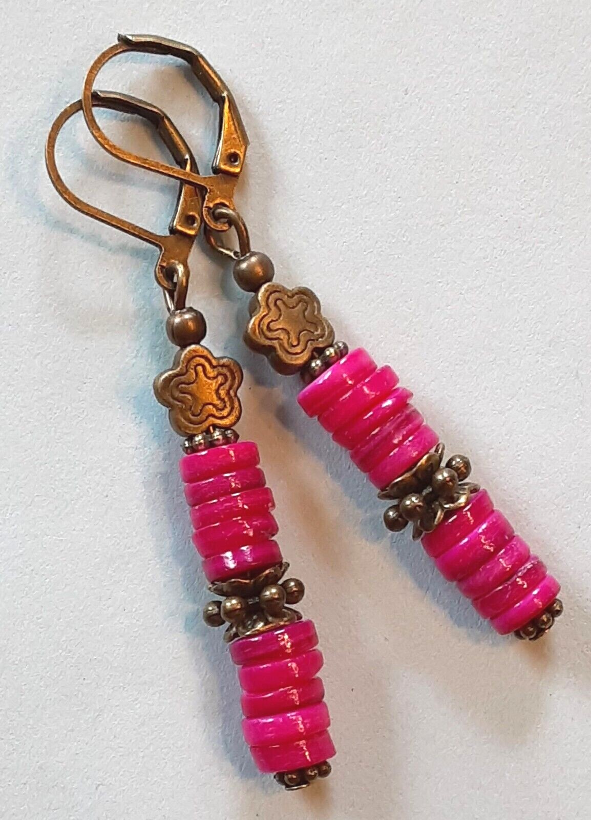 DARK PINK HEISHI CHIP DROPS bronze or silver pl leverback CHOOSE XX